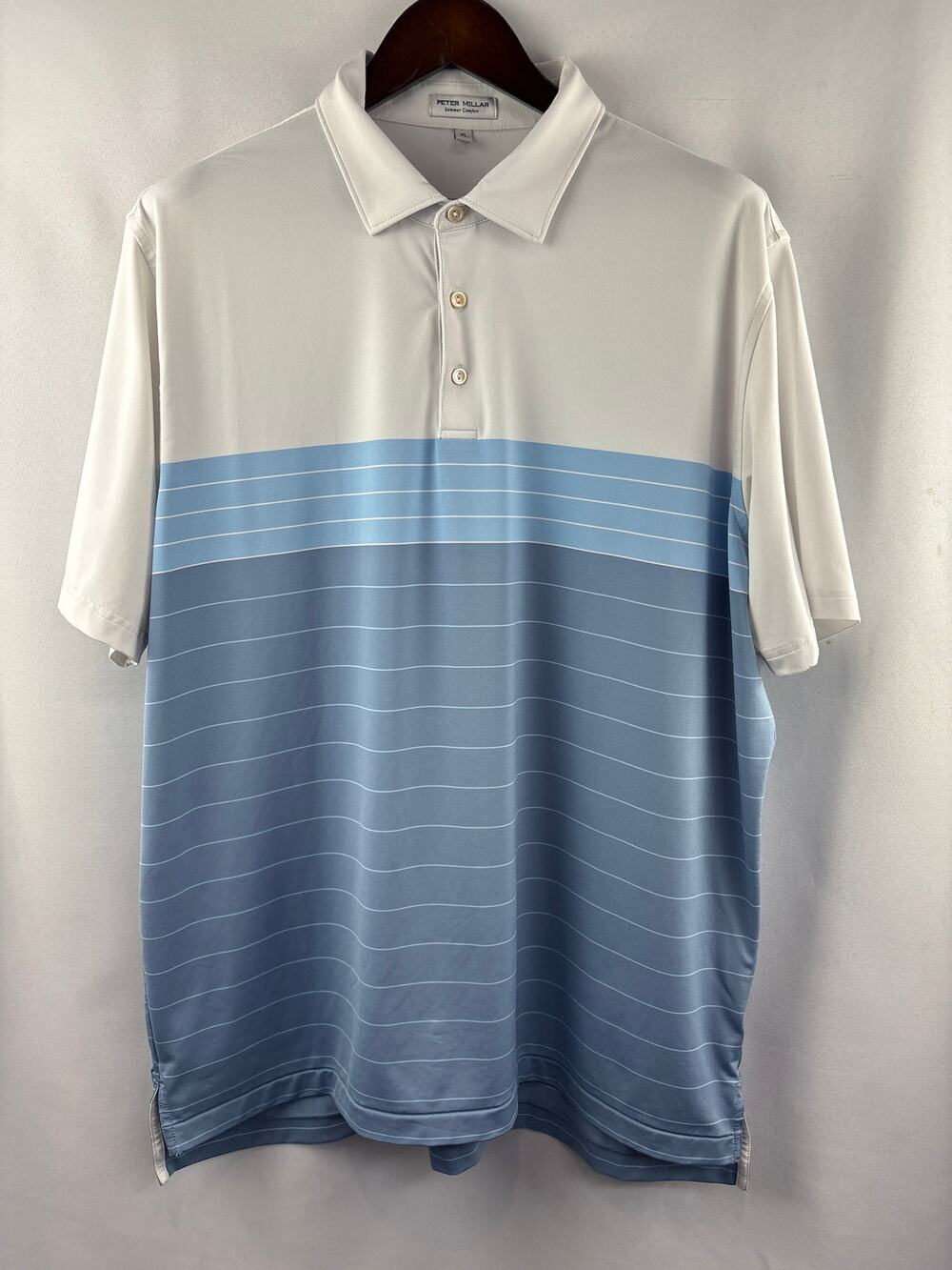 Men’s Peter Millar XL Blue & White Striped Golf Polo